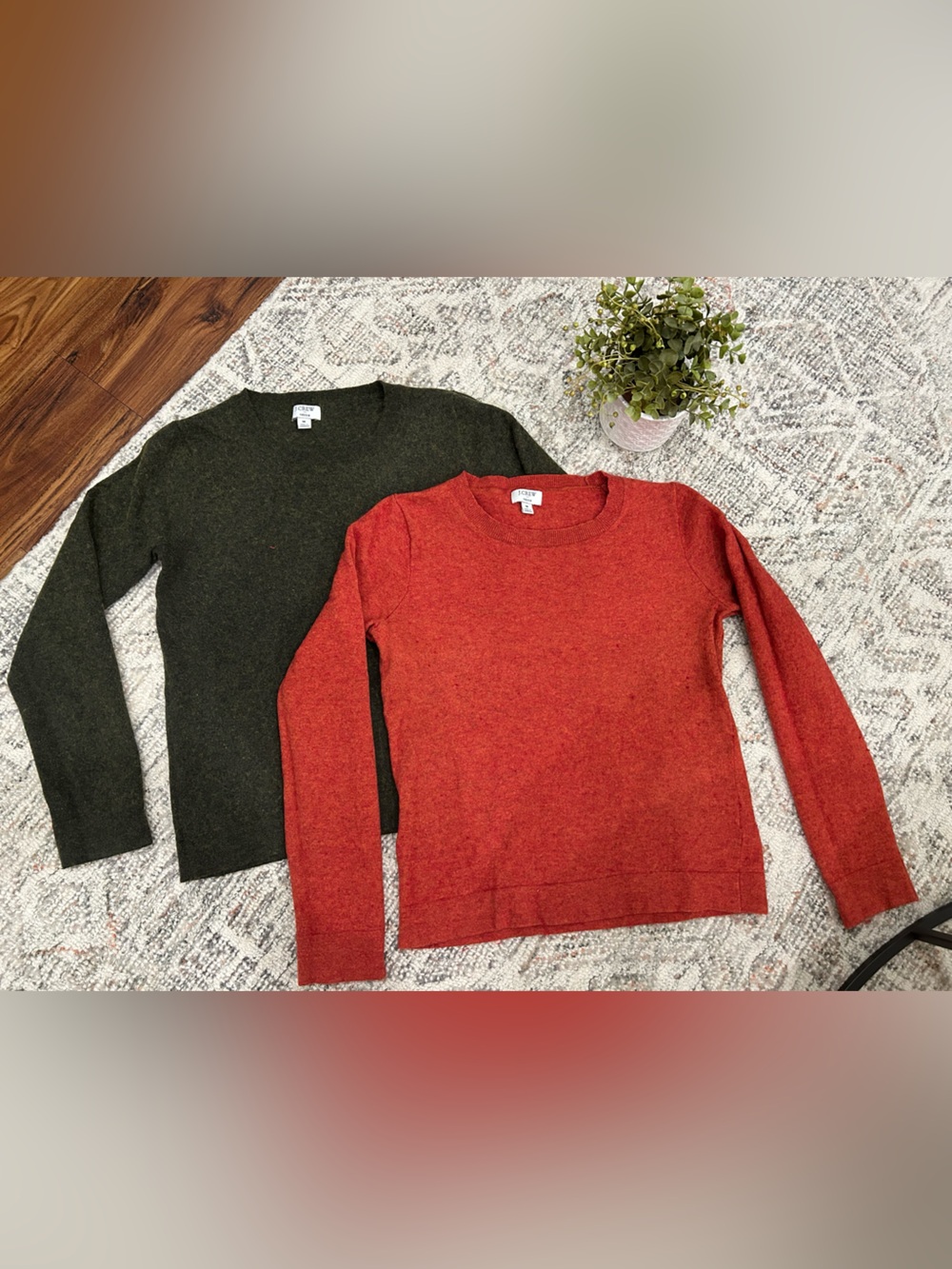 BUNDLE J. Crew Teddie Women’s Wool Crewneck Sweater — Burnt Orange and Olive